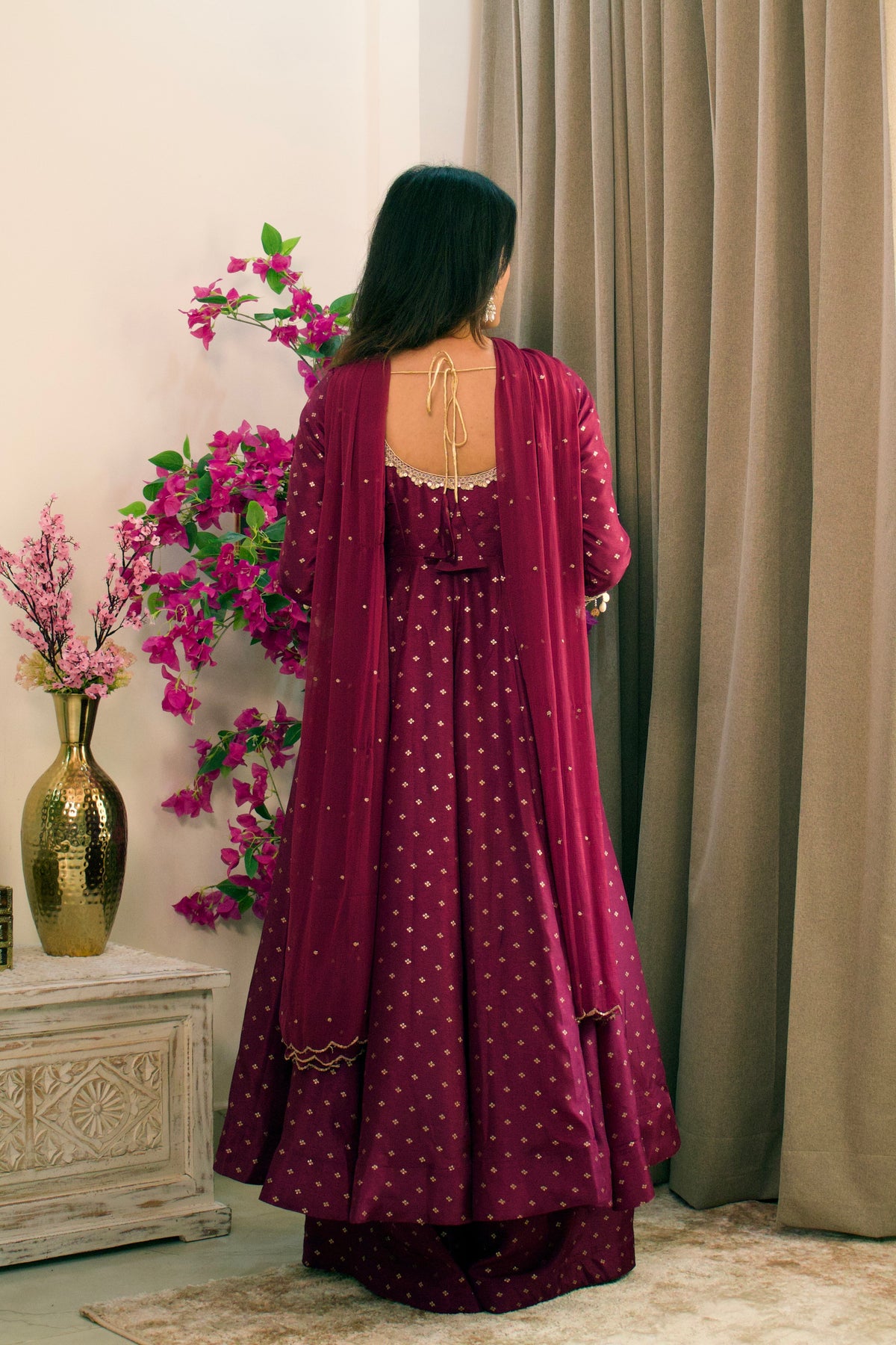 Wine Silk Anarkali Set