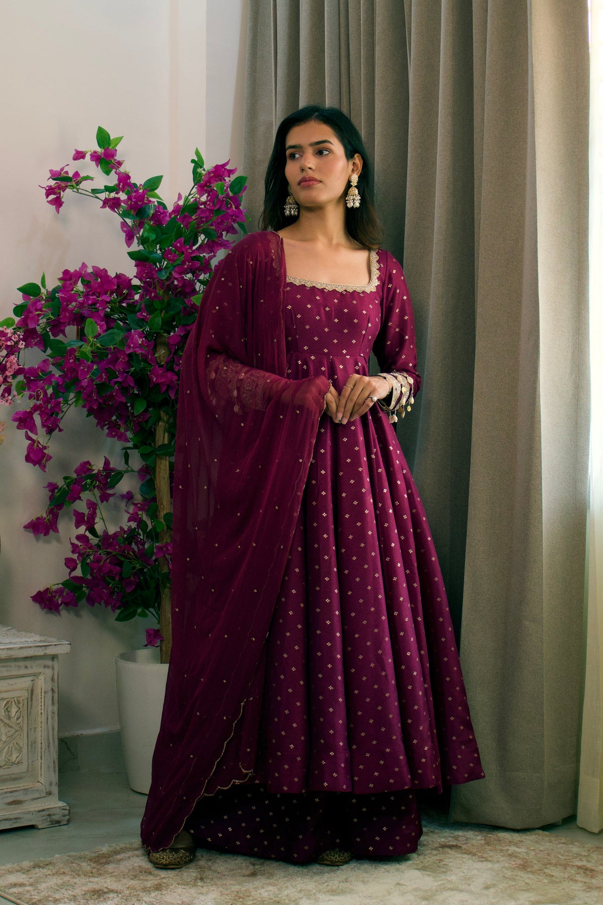 Wine Silk Anarkali Set