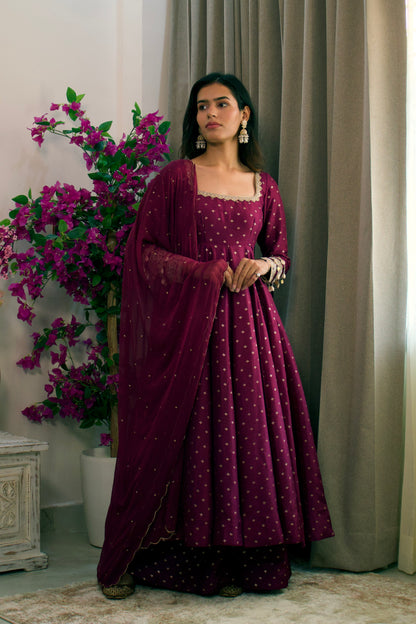 Wine Silk Anarkali Set
