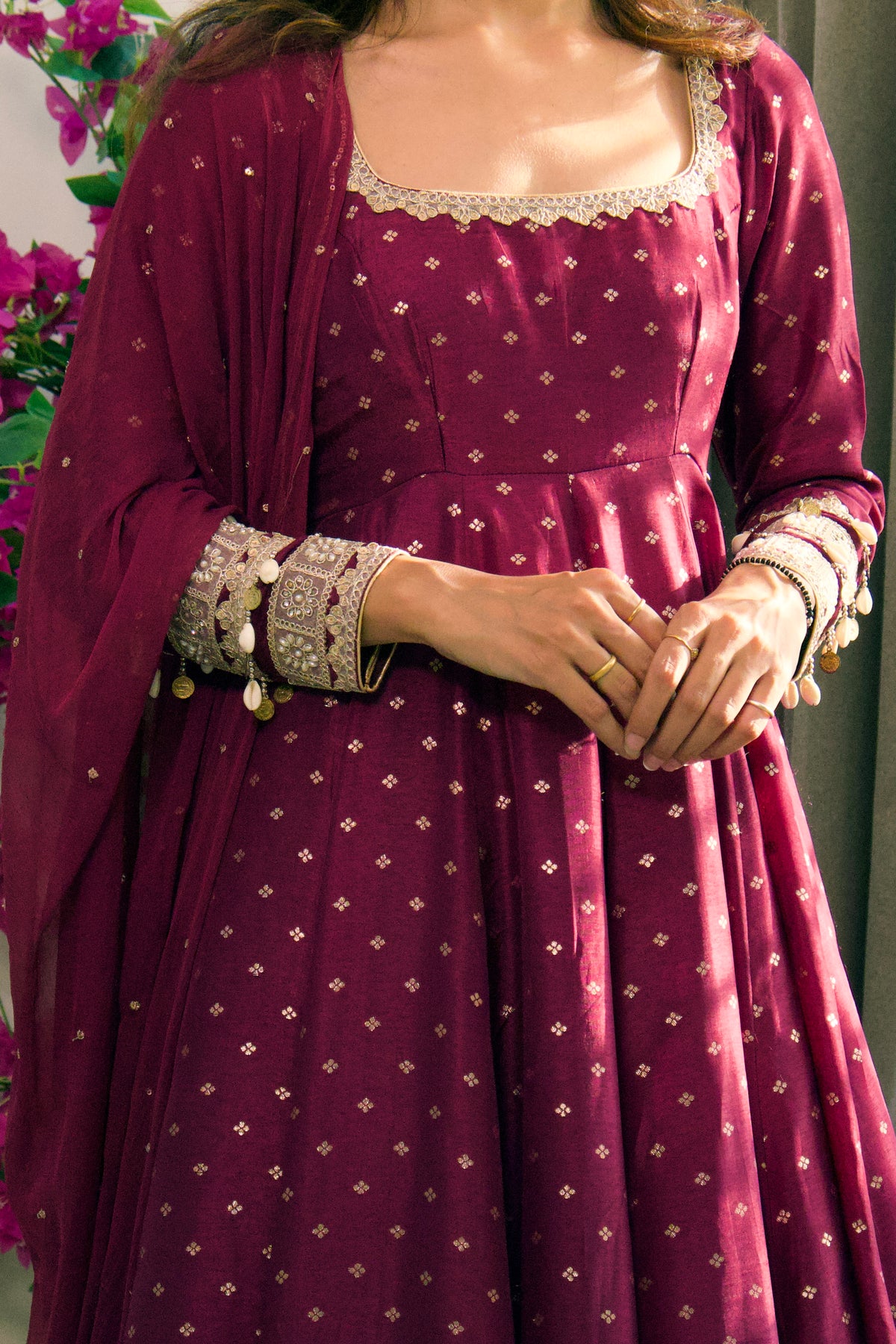 Wine Silk Anarkali Set