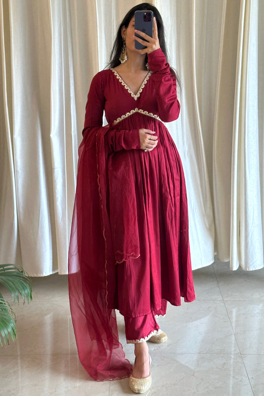 Maroon Glaze Cotton Anarkali Kurta Set