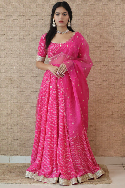Pink Bandhani Embroidered Lehenga Set