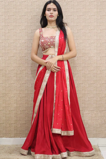 Cherry Pink Embroidered Lehenga Set