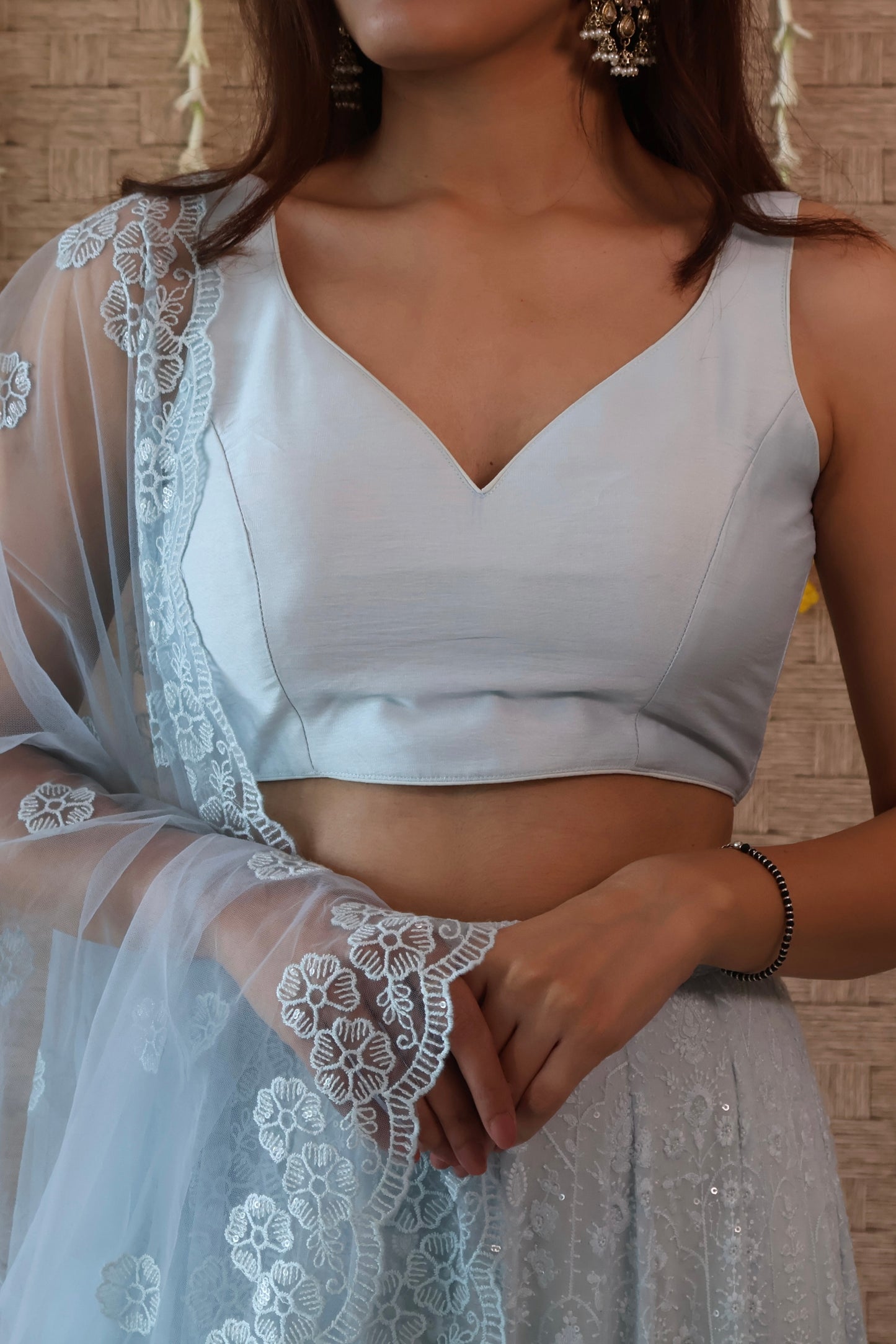 Powder Blue Georgette Embroidered Lehenga Set