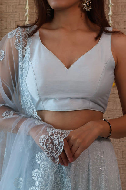 Powder Blue Georgette Embroidered Lehenga Set