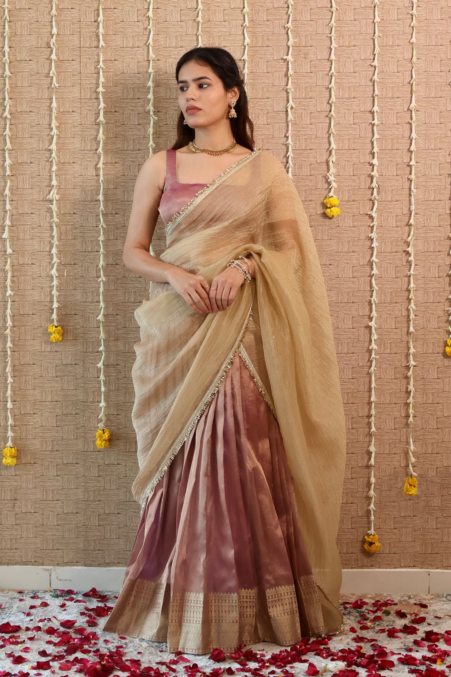 Dusky Lilac Tissue Lehenga Set