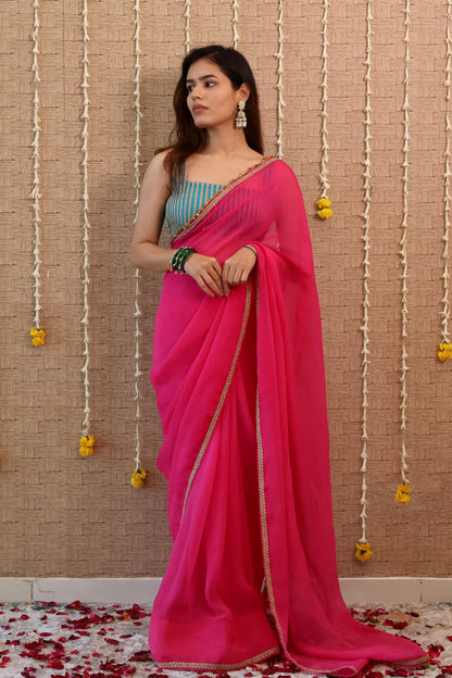 Rani Pink Pure Organza Saree