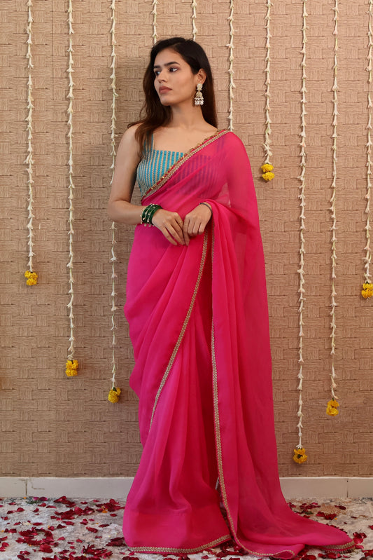 Rani Pink Pure Organza Saree