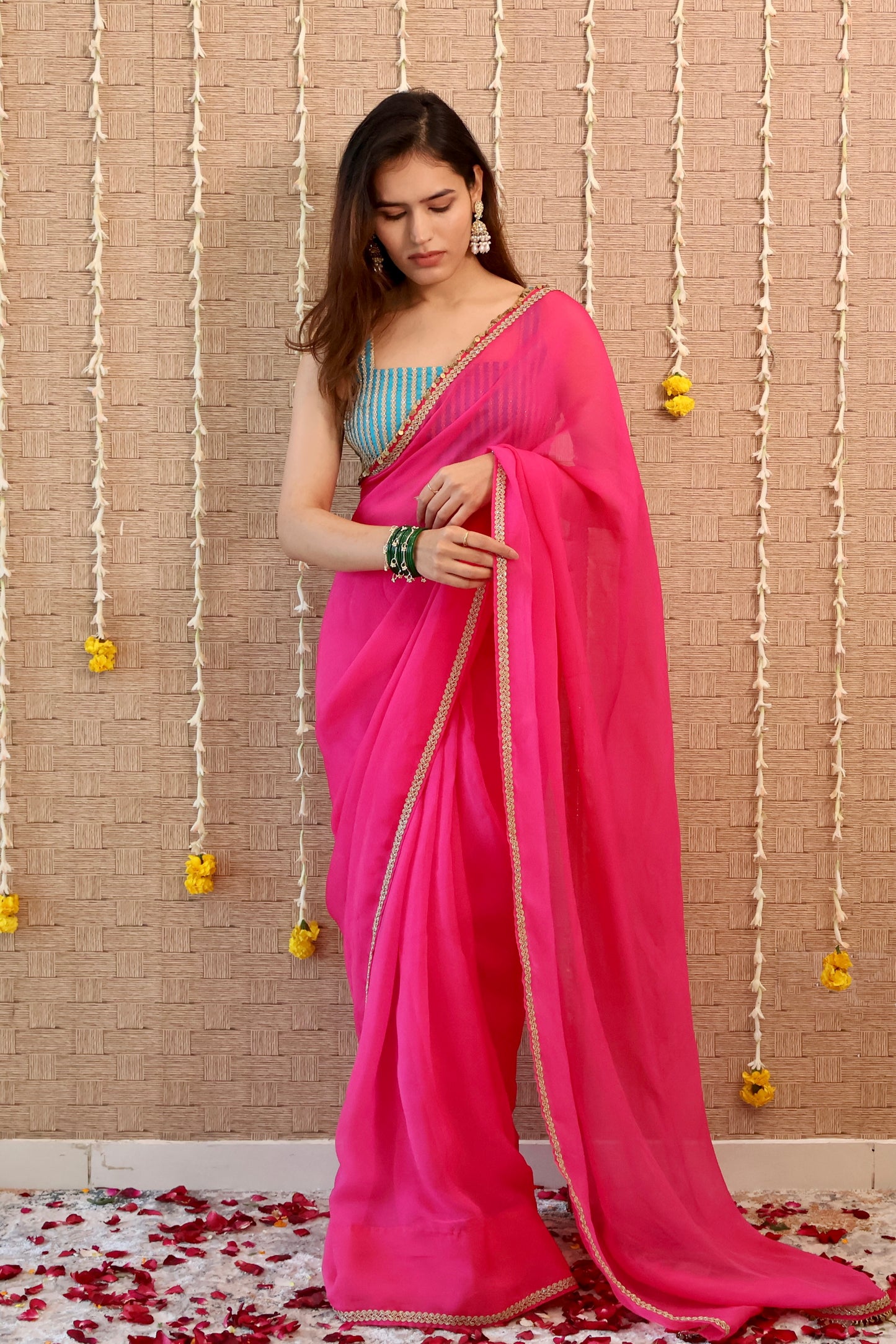 Rani Pink Pure Organza Saree
