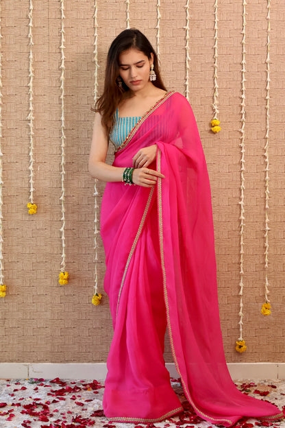 Rani Pink Pure Organza Saree