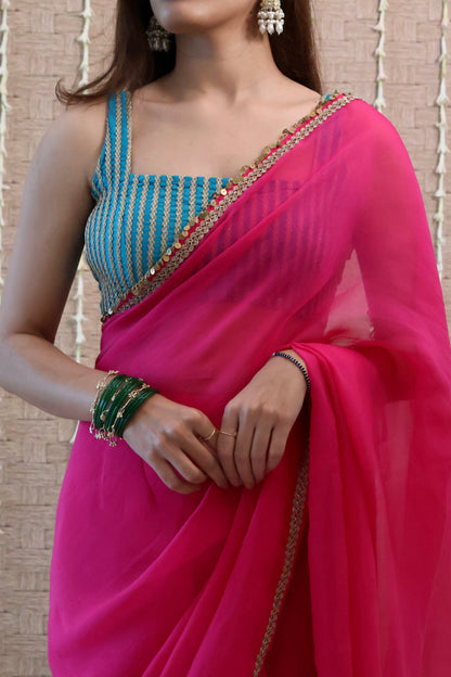Rani Pink Pure Organza Saree