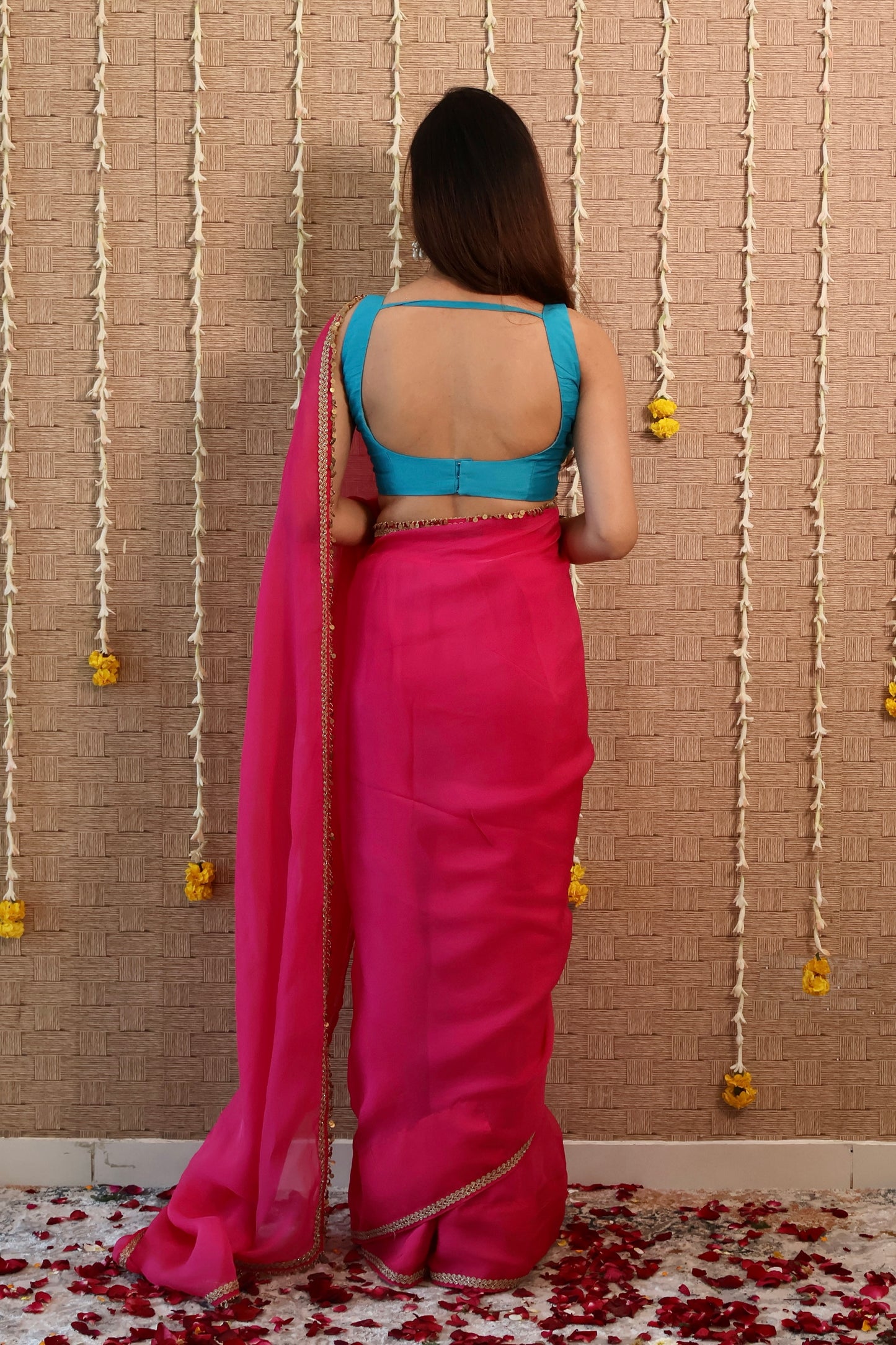 Rani Pink Pure Organza Saree