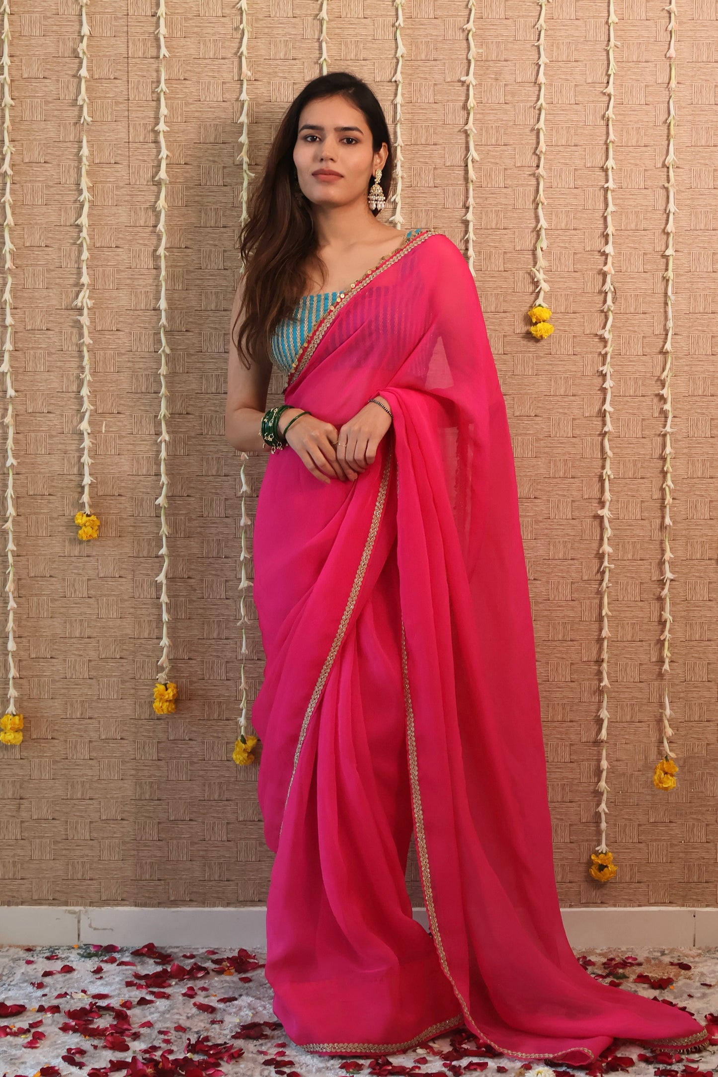 Rani Pink Pure Organza Saree