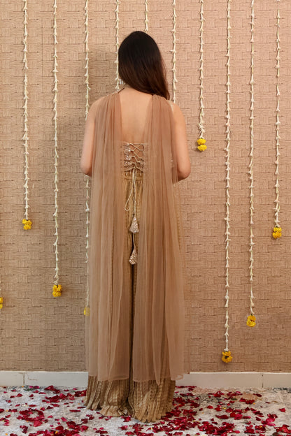 Golden Embroidered Pleated Sharara Set