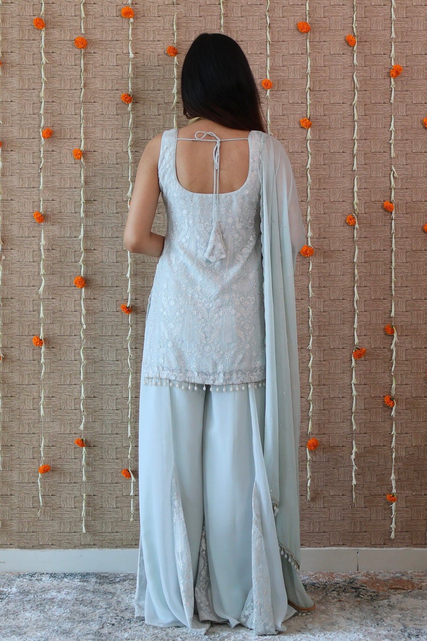 Pastel Blue Georgette Embroidered Sharara Set