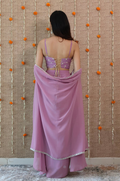 Pastel Purple Georgette Draped Skirt Set