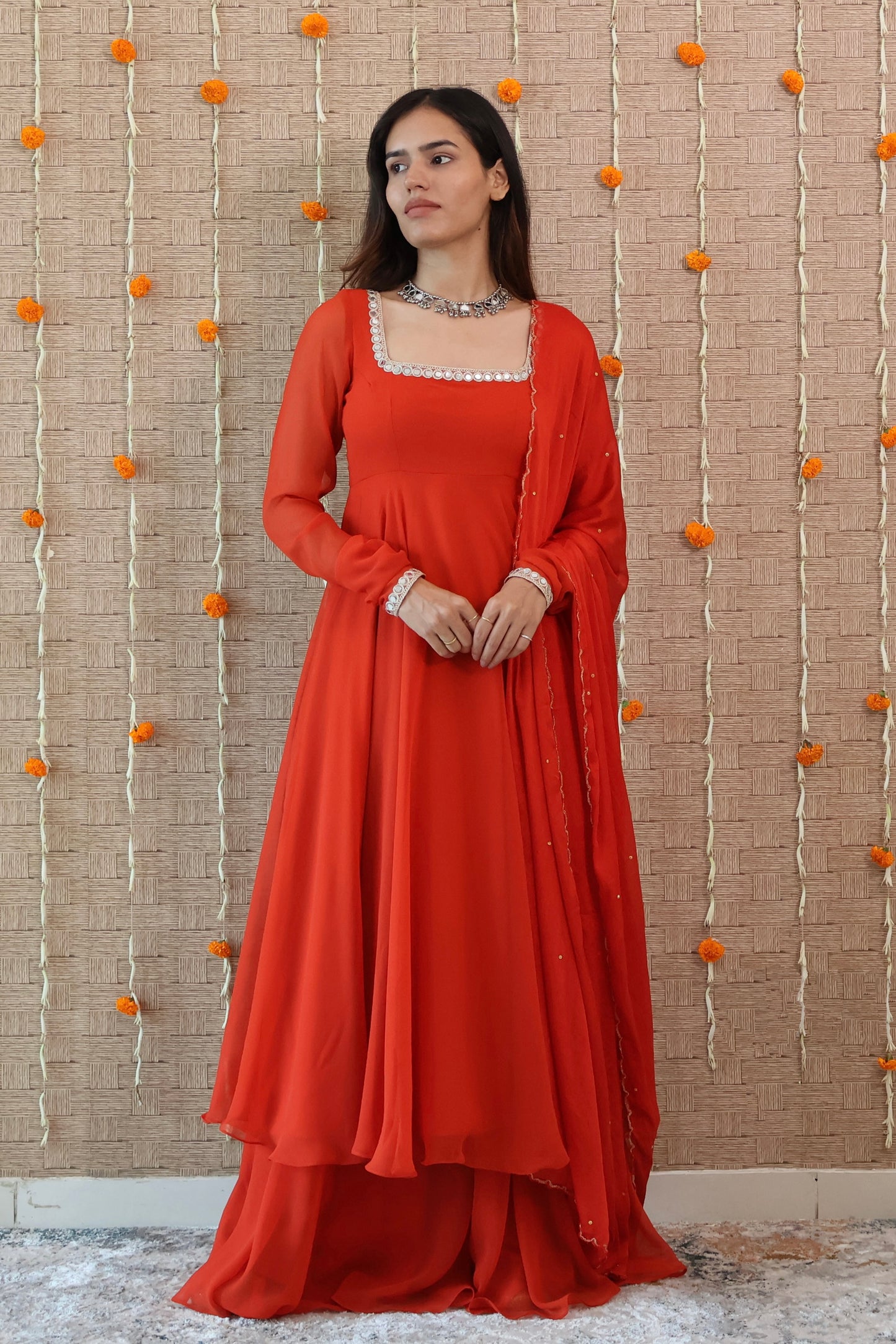 Rust Orange Georgette Anarkali Set