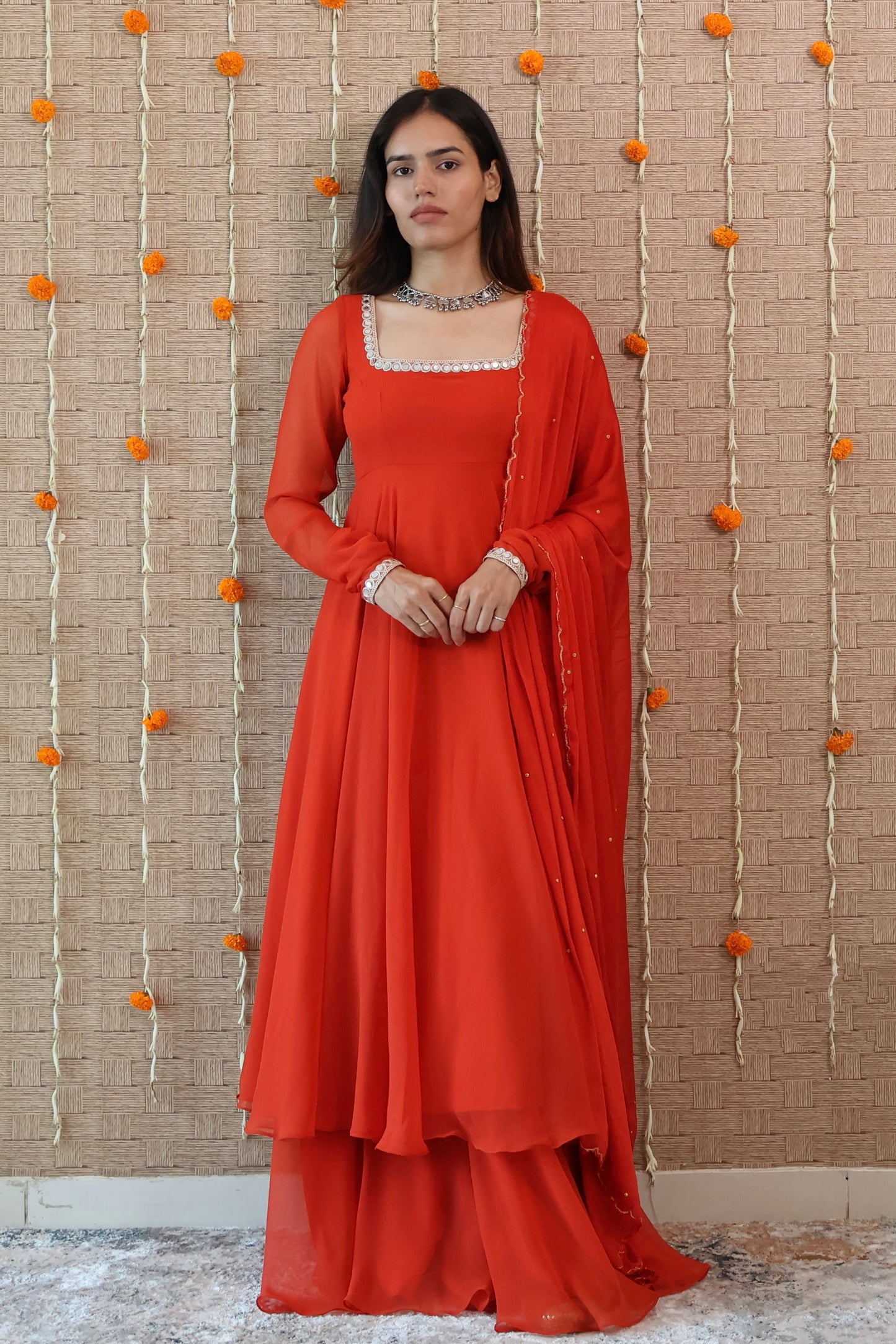 Rust Orange Georgette Anarkali Set
