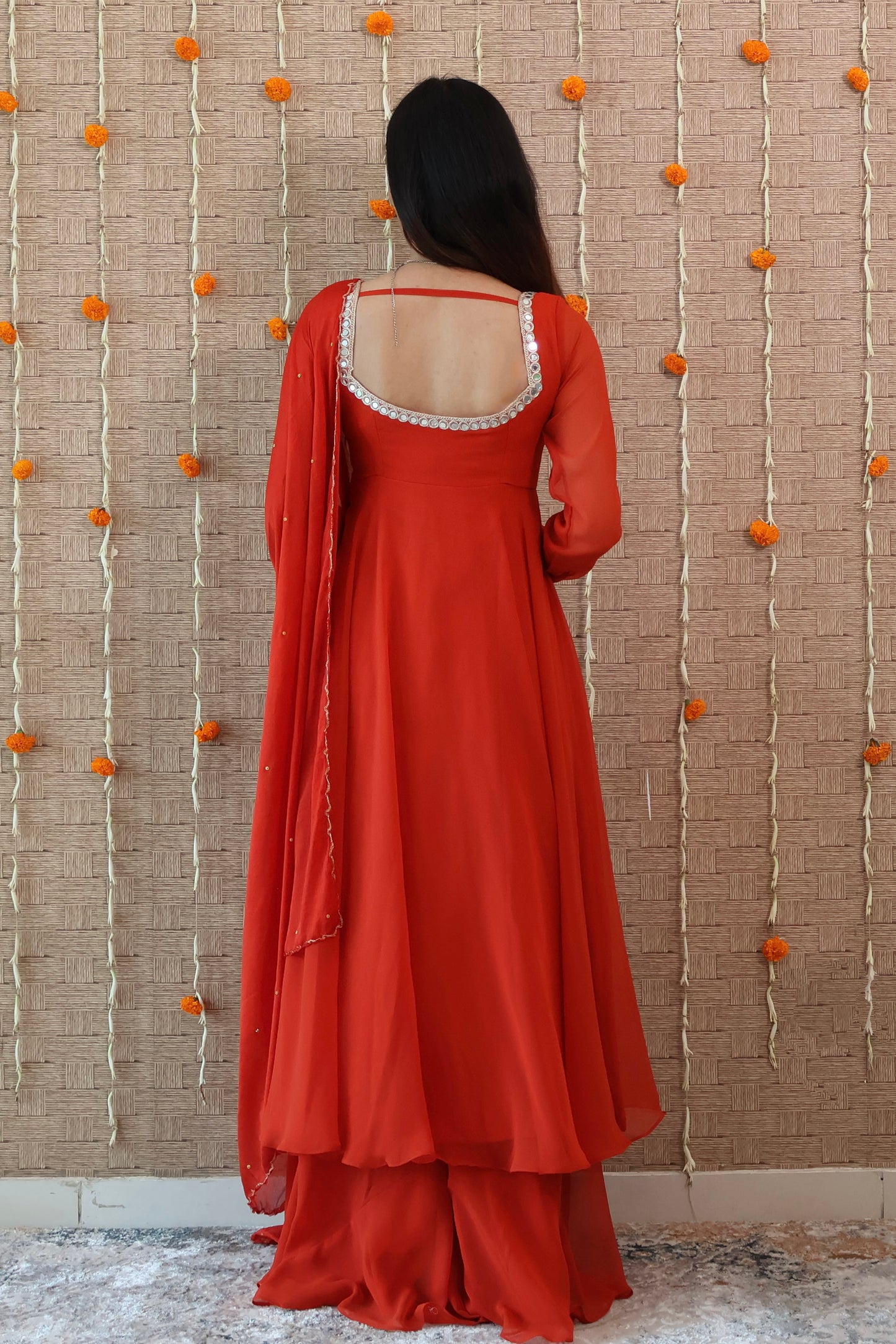 Rust Orange Georgette Anarkali Set