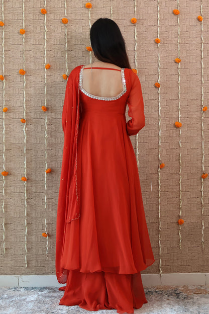 Rust Orange Georgette Anarkali Set