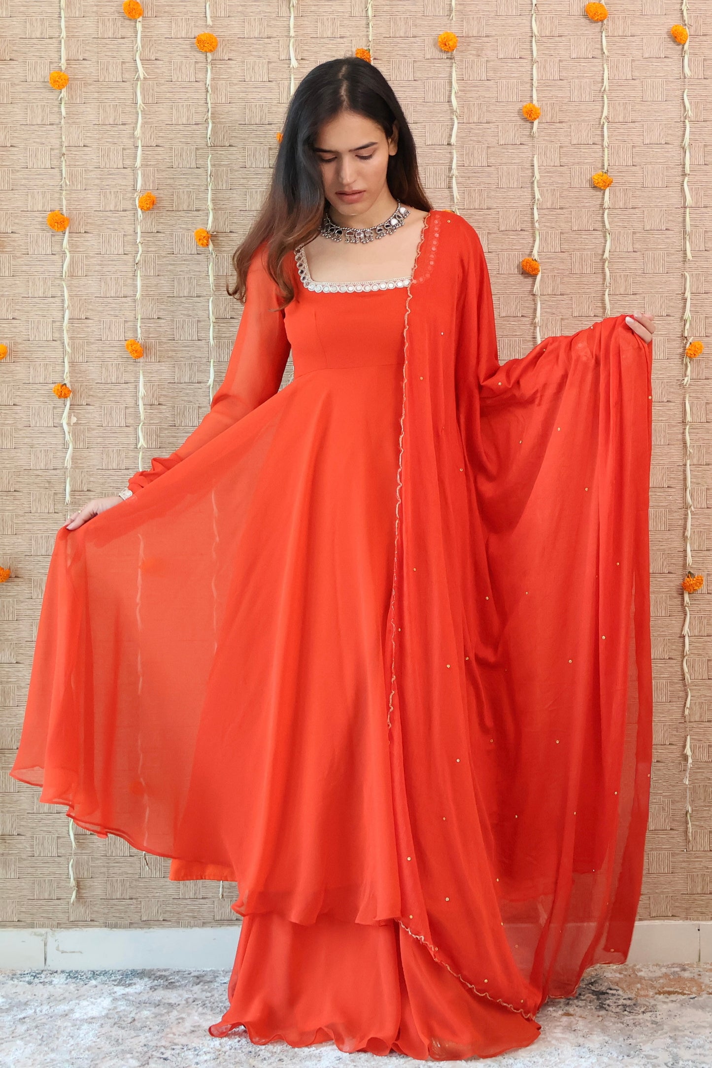 Rust Orange Georgette Anarkali Set