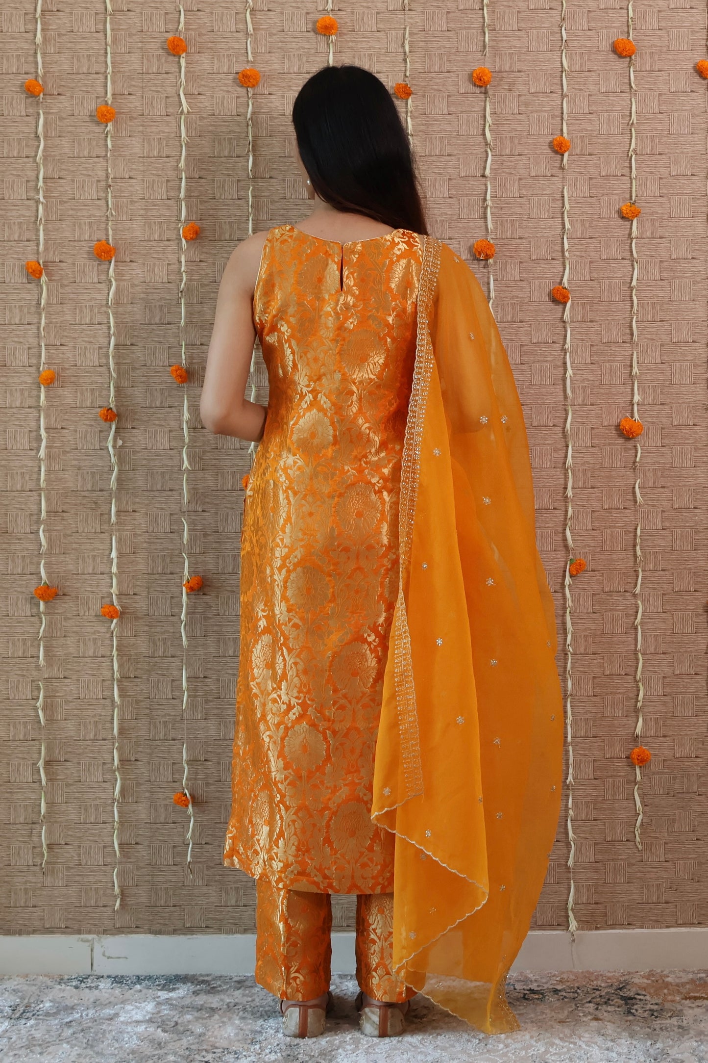 Mustard Yellow Brocade Kurta Set