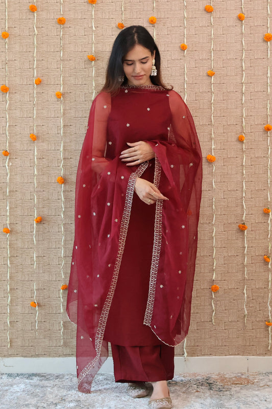 Berry Wine Chanderi Silk Kurta Set