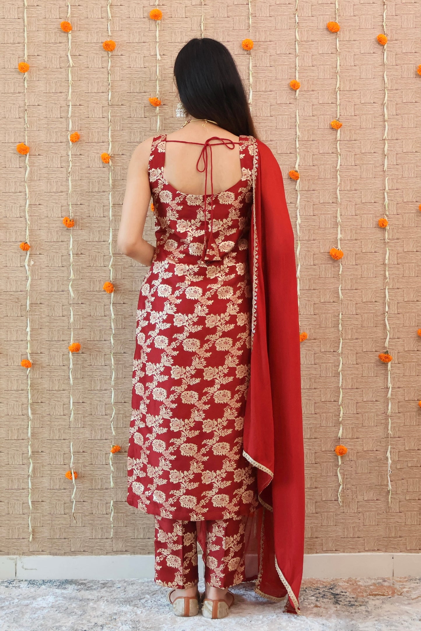 Maroon Banarasi Kurta Set