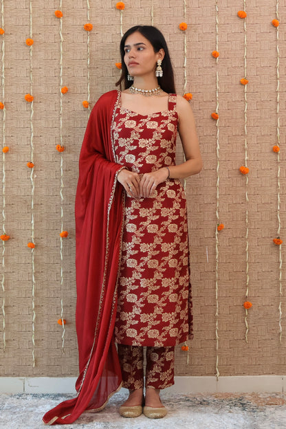 Maroon Banarasi Kurta Set