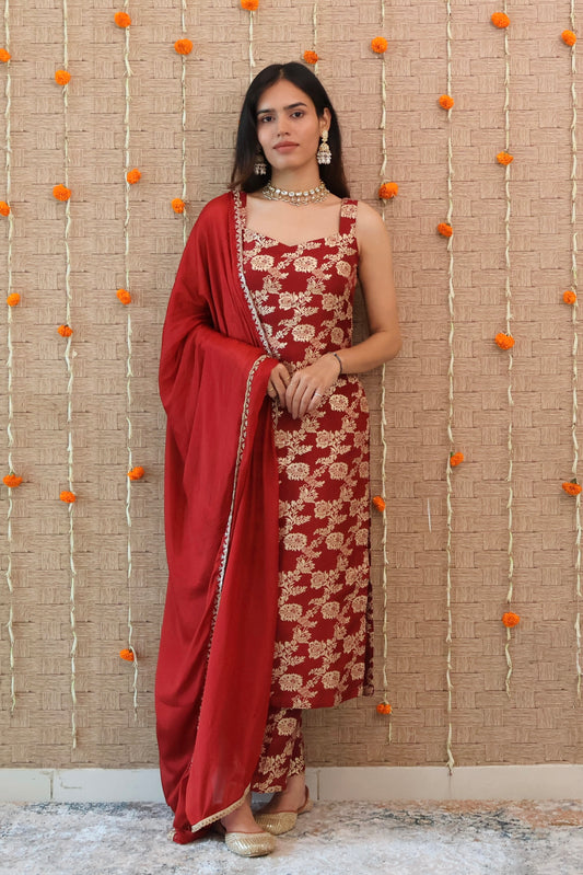 Maroon Banarasi Kurta Set