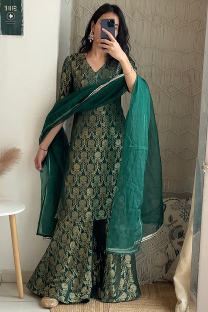 Green Brocade Sharara Set